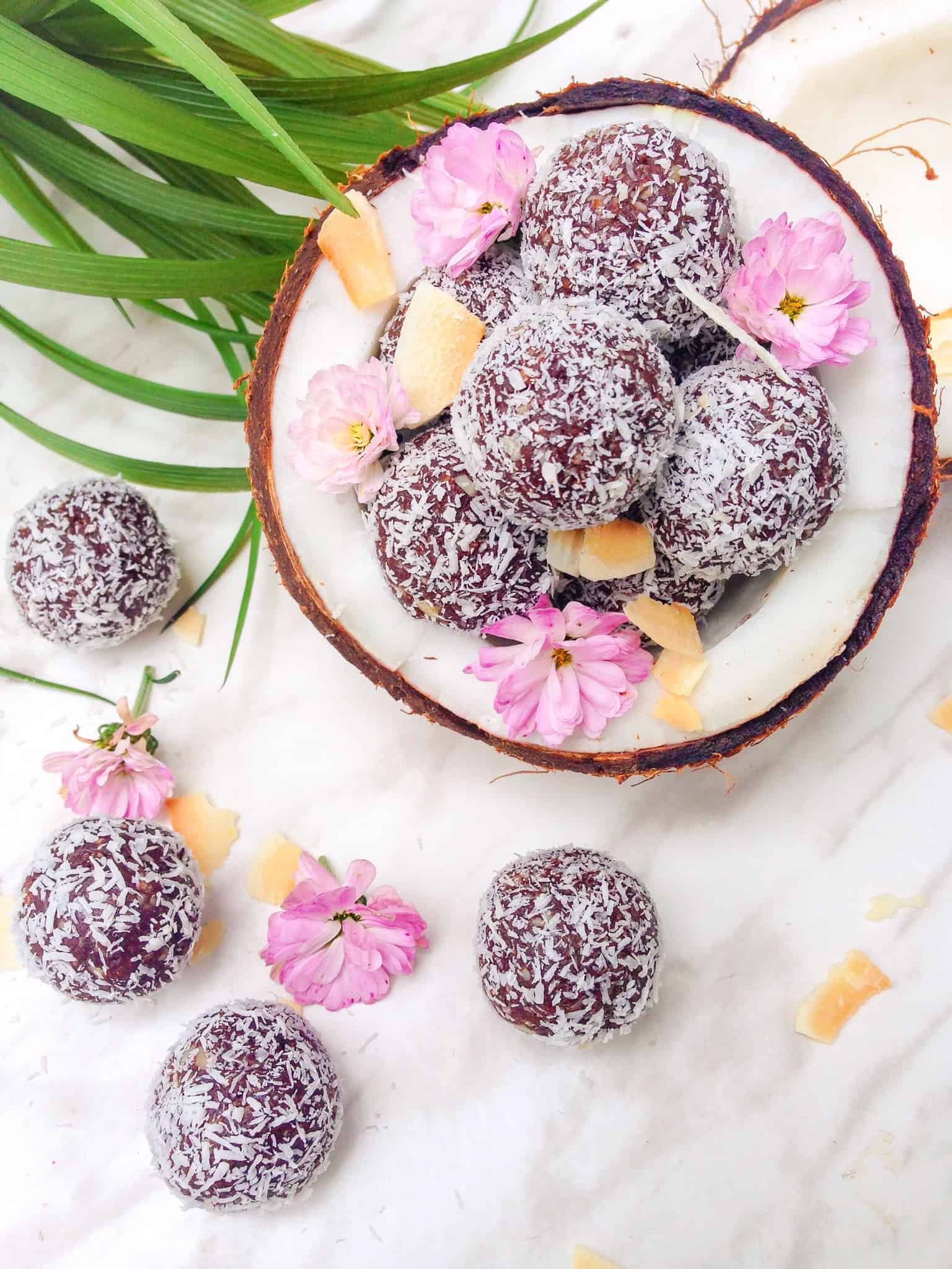 coconut covered chocolate protein truffles