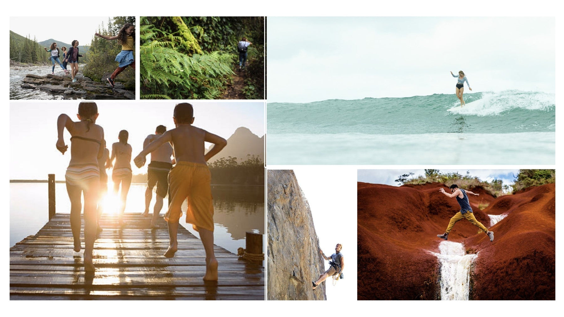 Collage of active people participating in various outdoor activities