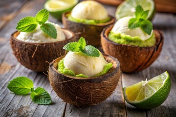coconut shell  filled with lime smoothie