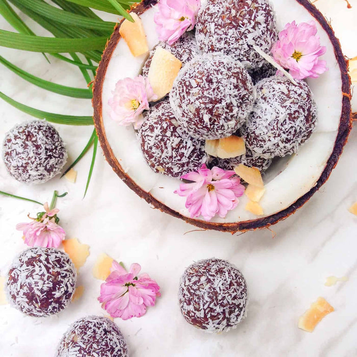 coconut covered chocolate protein truffles