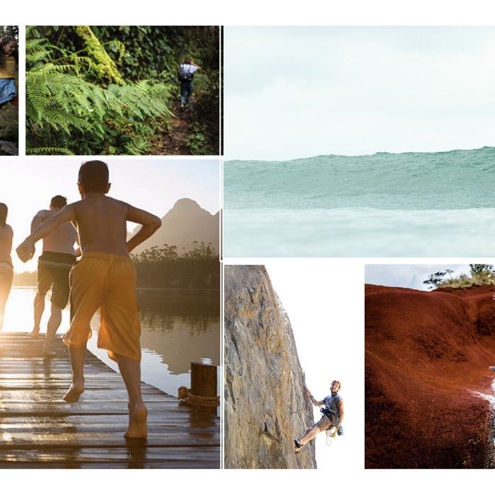 Collage of active people participating in various outdoor activities