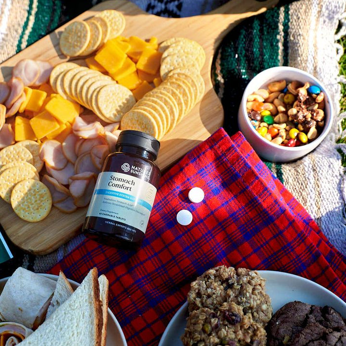 Natures Sunshine Stomach Comfort on picnic table