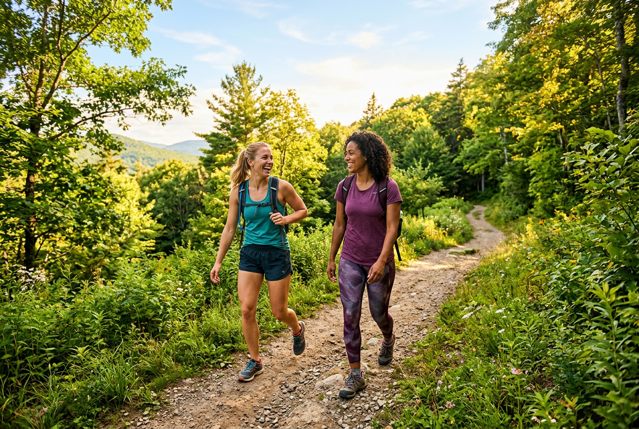 2 young women walking in nature