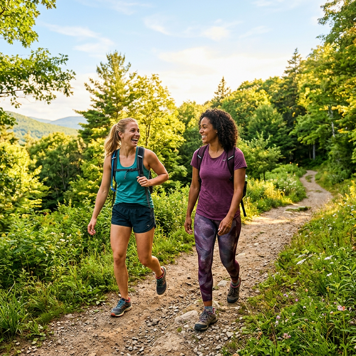 2 young women walking in nature